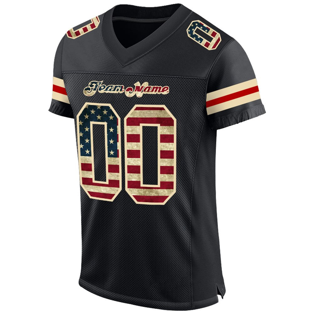 Custom Black Vintage USA Flag-Cream Mesh Authentic Football Jersey photo 2