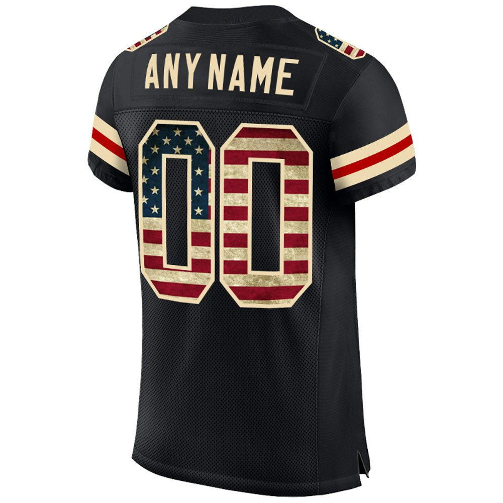 Custom Black Vintage USA Flag-Cream Mesh Authentic Football Jersey photo 3