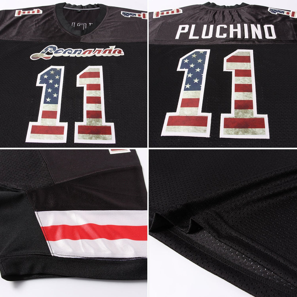 Custom Black Vintage USA Flag-Cream Mesh Authentic Football Jersey photo 6