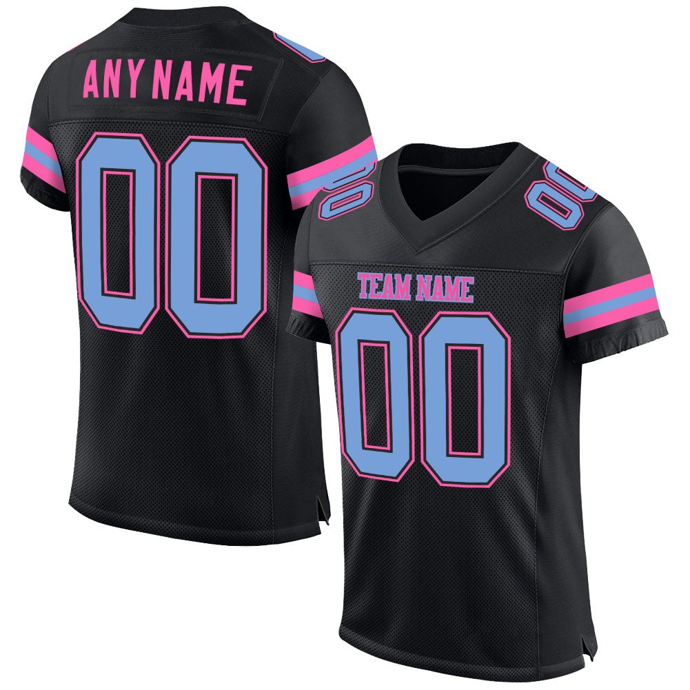 Custom Black Light Blue-Pink Mesh Authentic Football Jersey photo 1