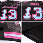 Custom Black Light Blue-Pink Mesh Authentic Football Jersey photo 4