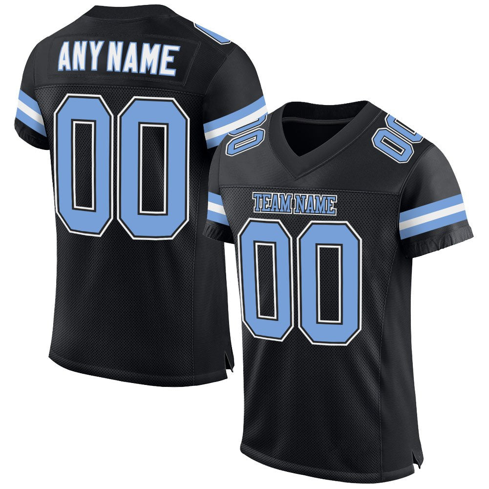 Custom Black Light Blue-White Mesh Authentic Football Jersey photo 1