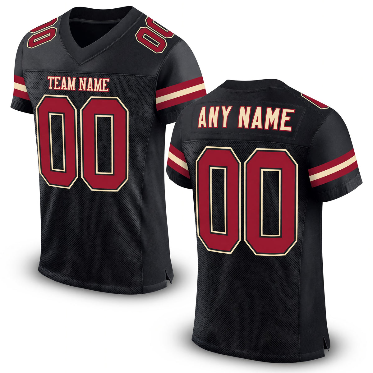 Custom Black Cardinal-Cream Mesh Authentic Football Jersey