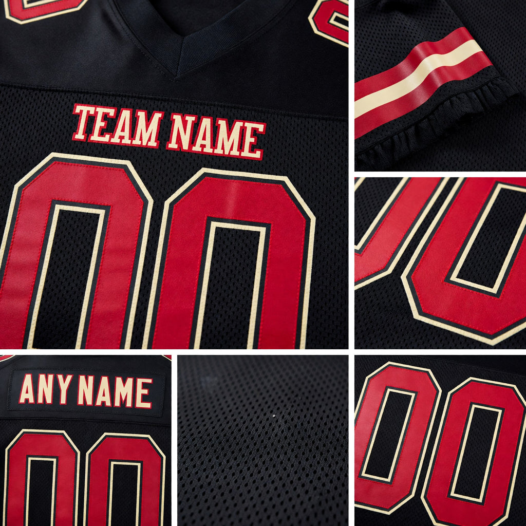 Custom Black Cardinal-Cream Mesh Authentic Football Jersey detail