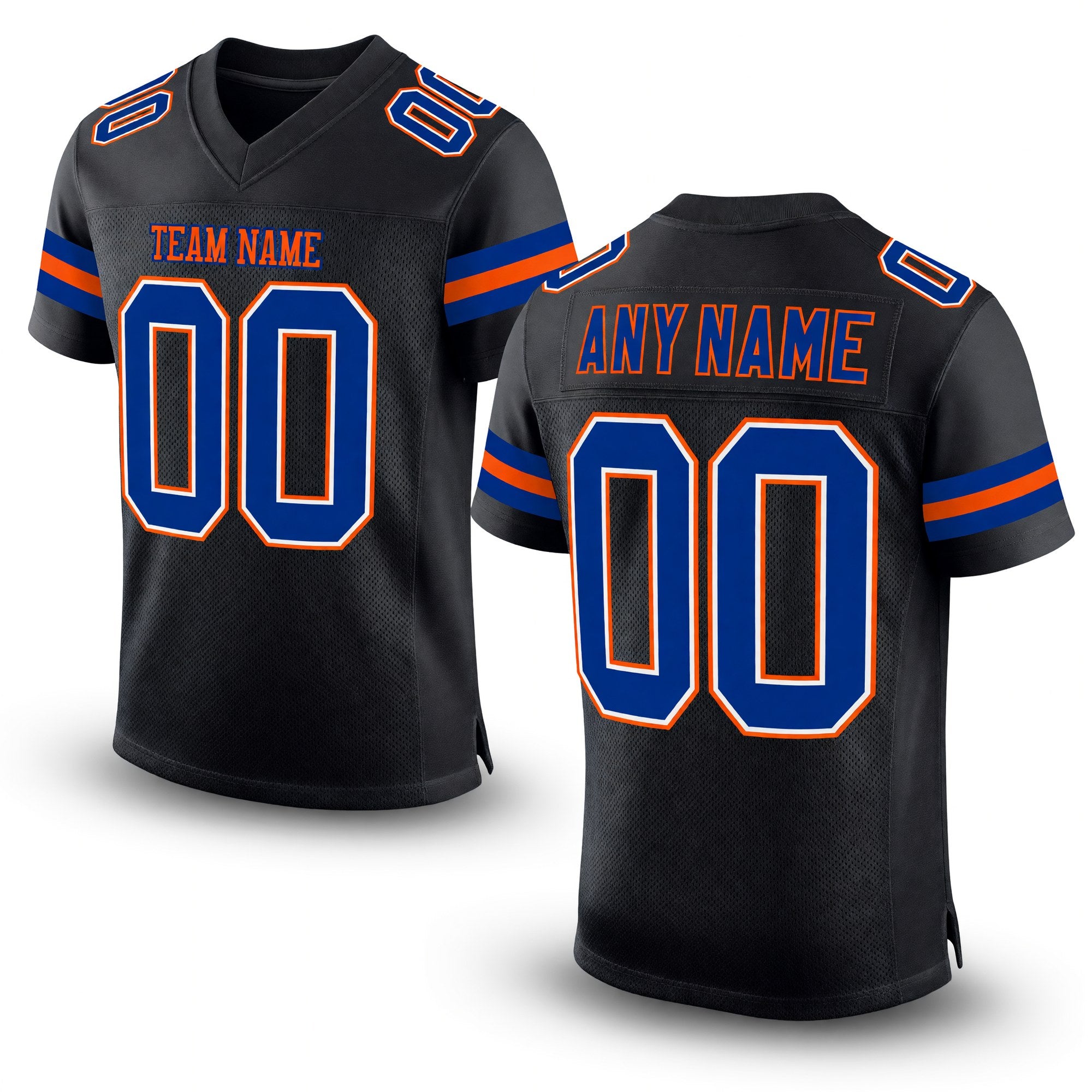 Custom Black Royal-Orange Mesh Authentic Football Jersey