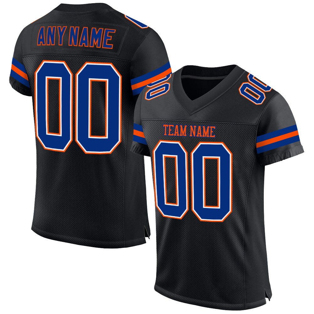 Custom Black Royal-Orange Mesh Authentic Football Jersey photo 1