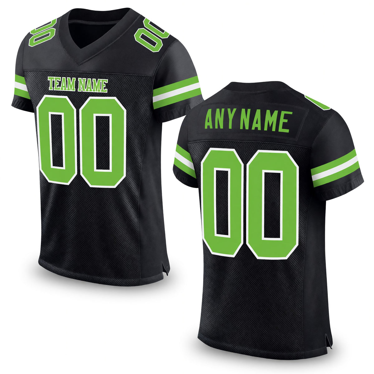 Custom Black Neon Green-White Mesh Authentic Football Jersey