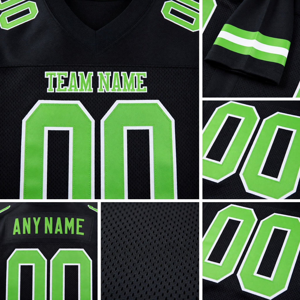 Custom Black Neon Green-White Mesh Authentic Football Jersey detail