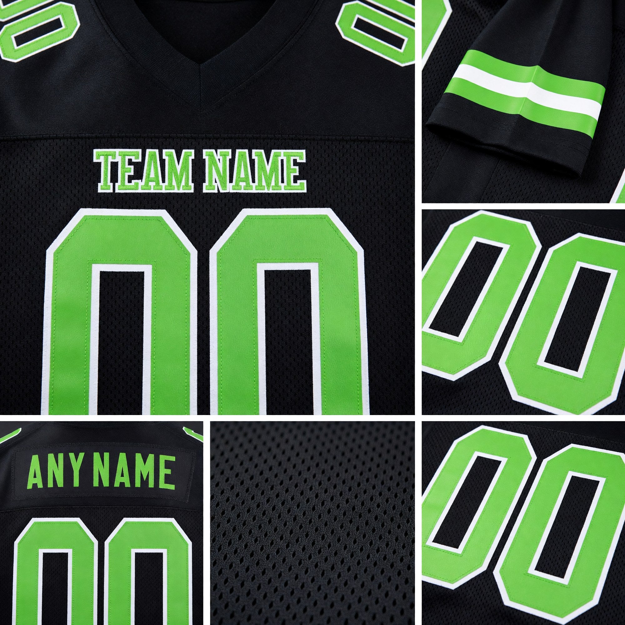 Custom Black Neon Green-White Mesh Authentic Football Jersey detail