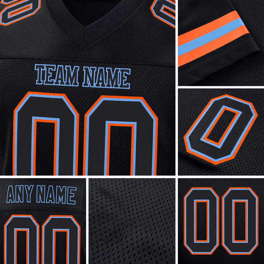 Custom Black Black-Orange Mesh Authentic Football Jersey detail