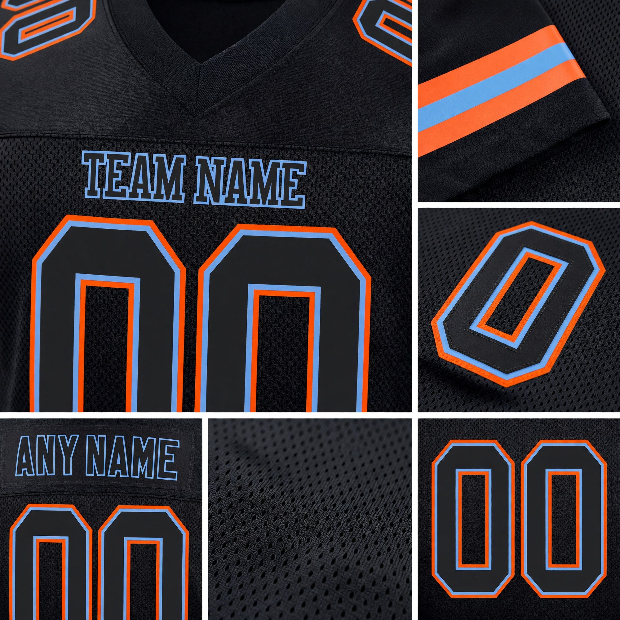 Custom Black Black-Orange Mesh Authentic Football Jersey detail