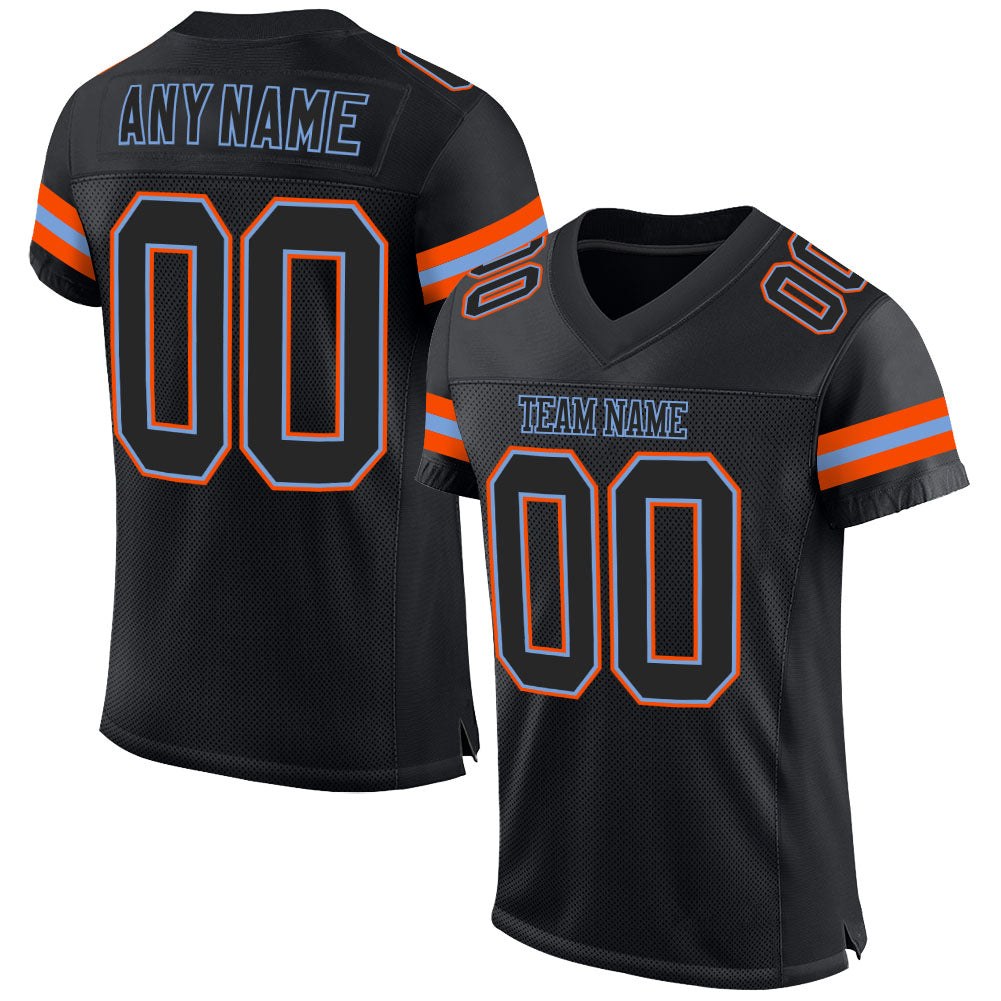 Custom Black Black-Orange Mesh Authentic Football Jersey photo 1