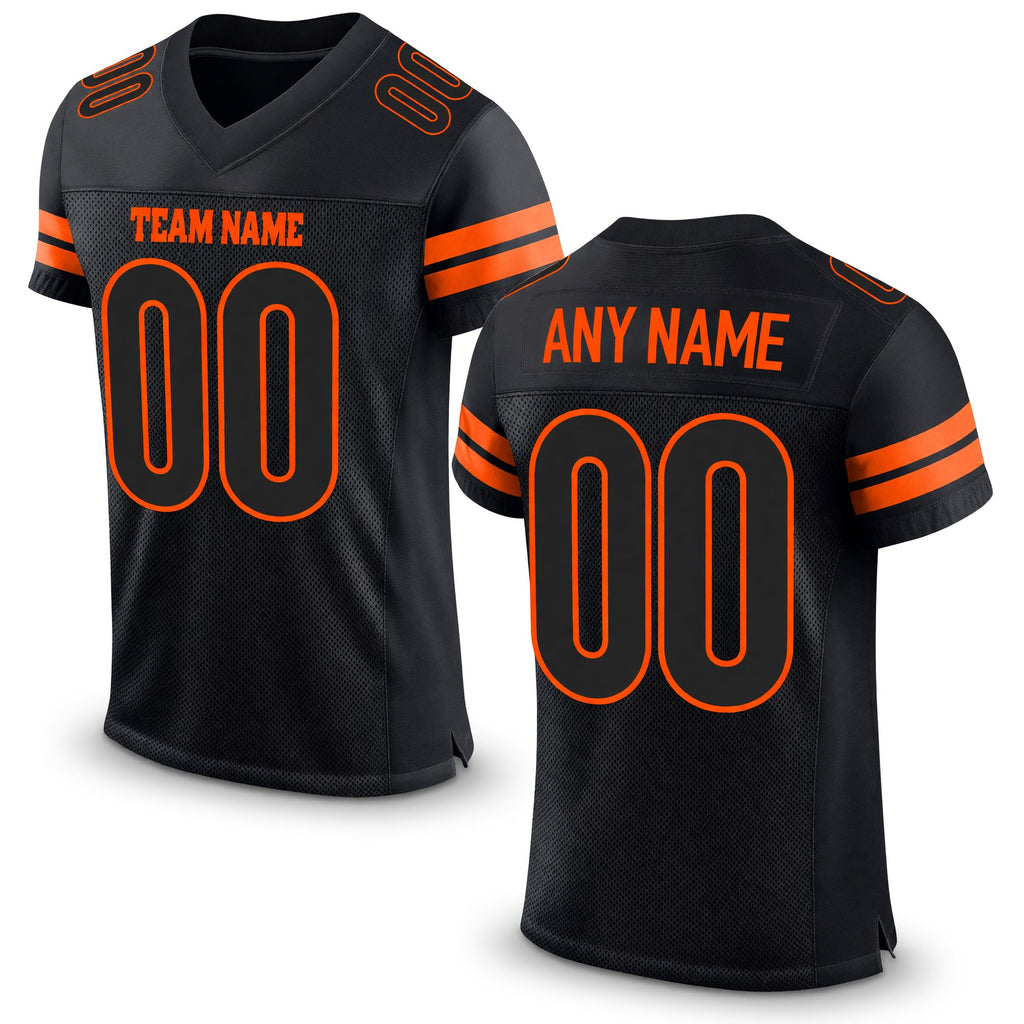 Custom Black Black-Orange Mesh Authentic Football Jersey