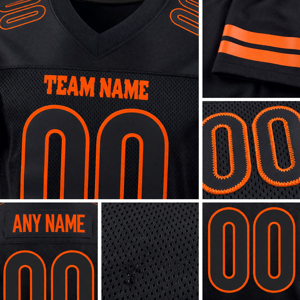 Custom Black Black-Orange Mesh Authentic Football Jersey detail
