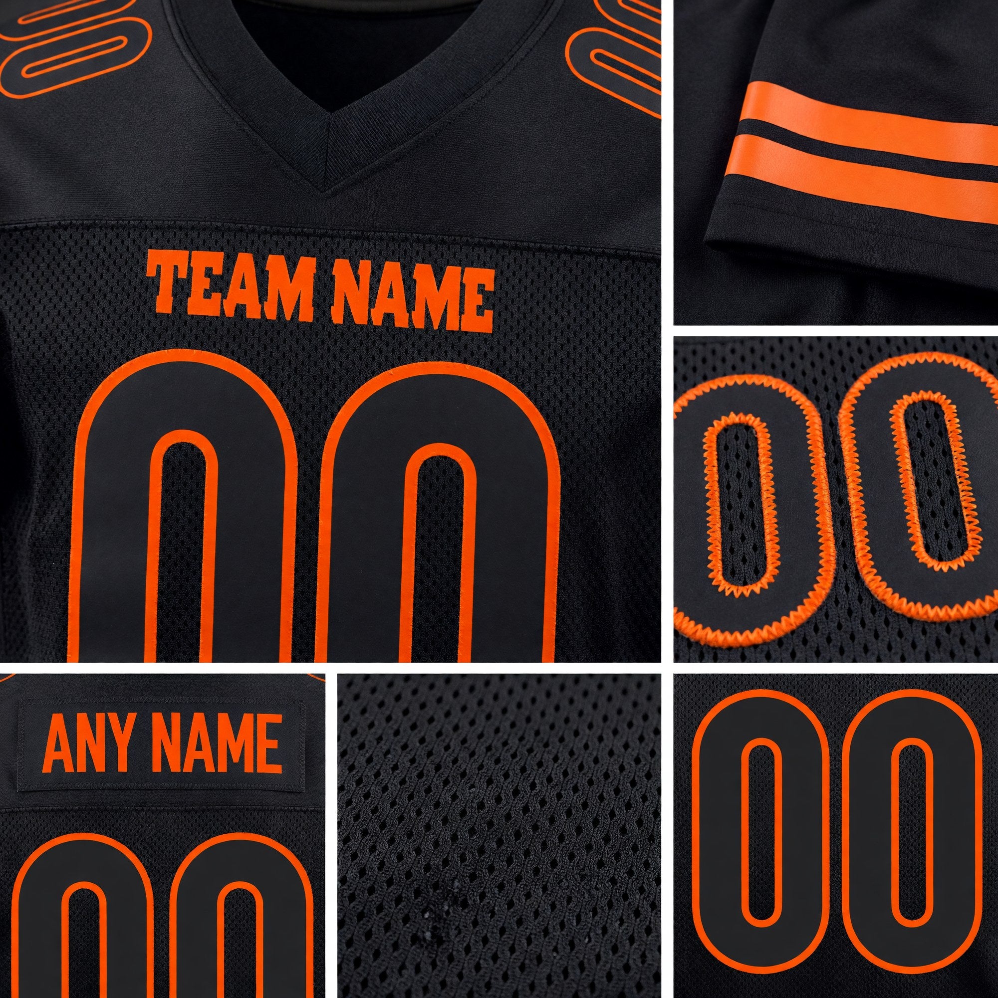 Custom Black Black-Orange Mesh Authentic Football Jersey detail