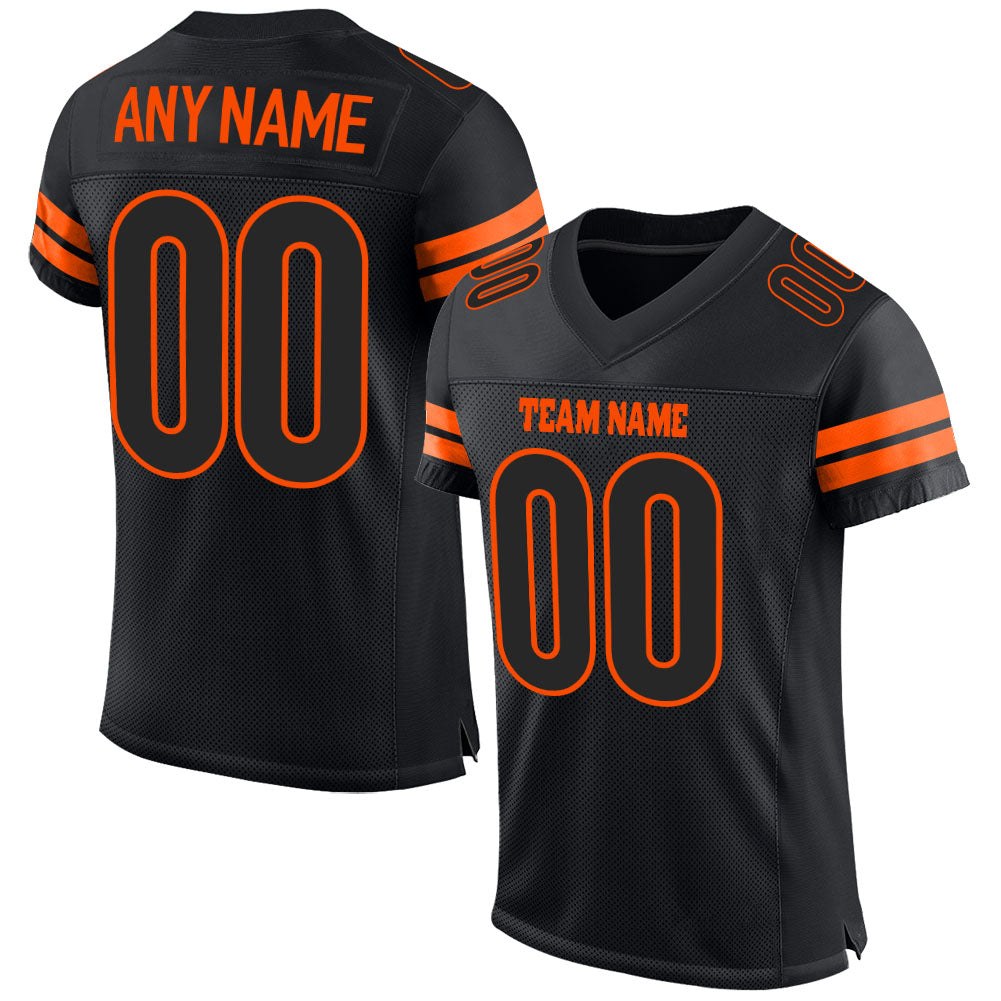 Custom Black Black-Orange Mesh Authentic Football Jersey photo 1