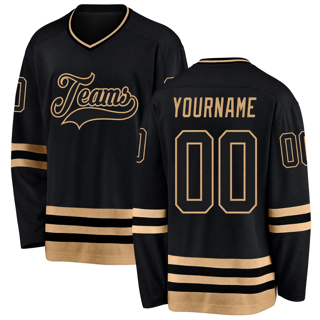 Custom Black Black-Old Gold Hockey Jersey