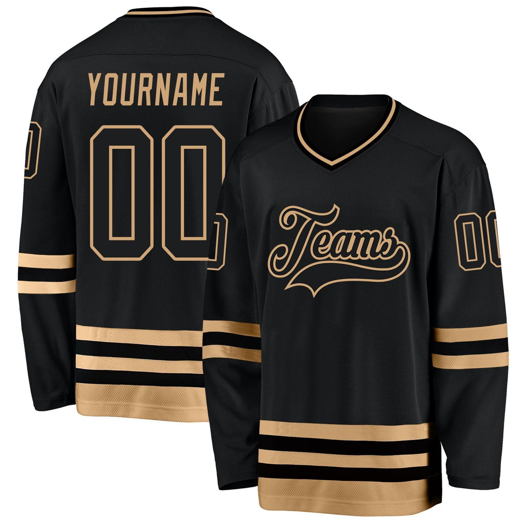 Custom Black Black-Old Gold Hockey Jersey photo 1