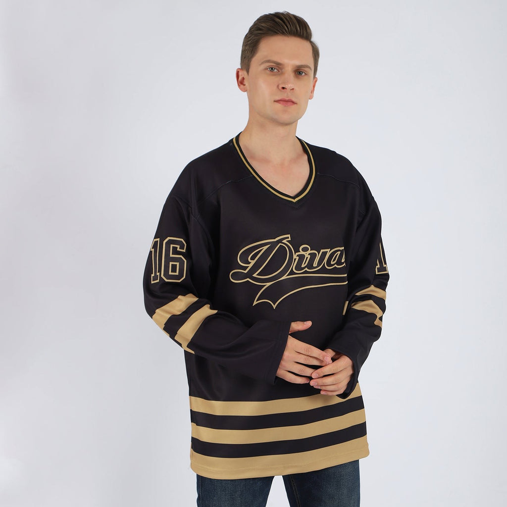 Custom Black Black-Old Gold Hockey Jersey photo 2