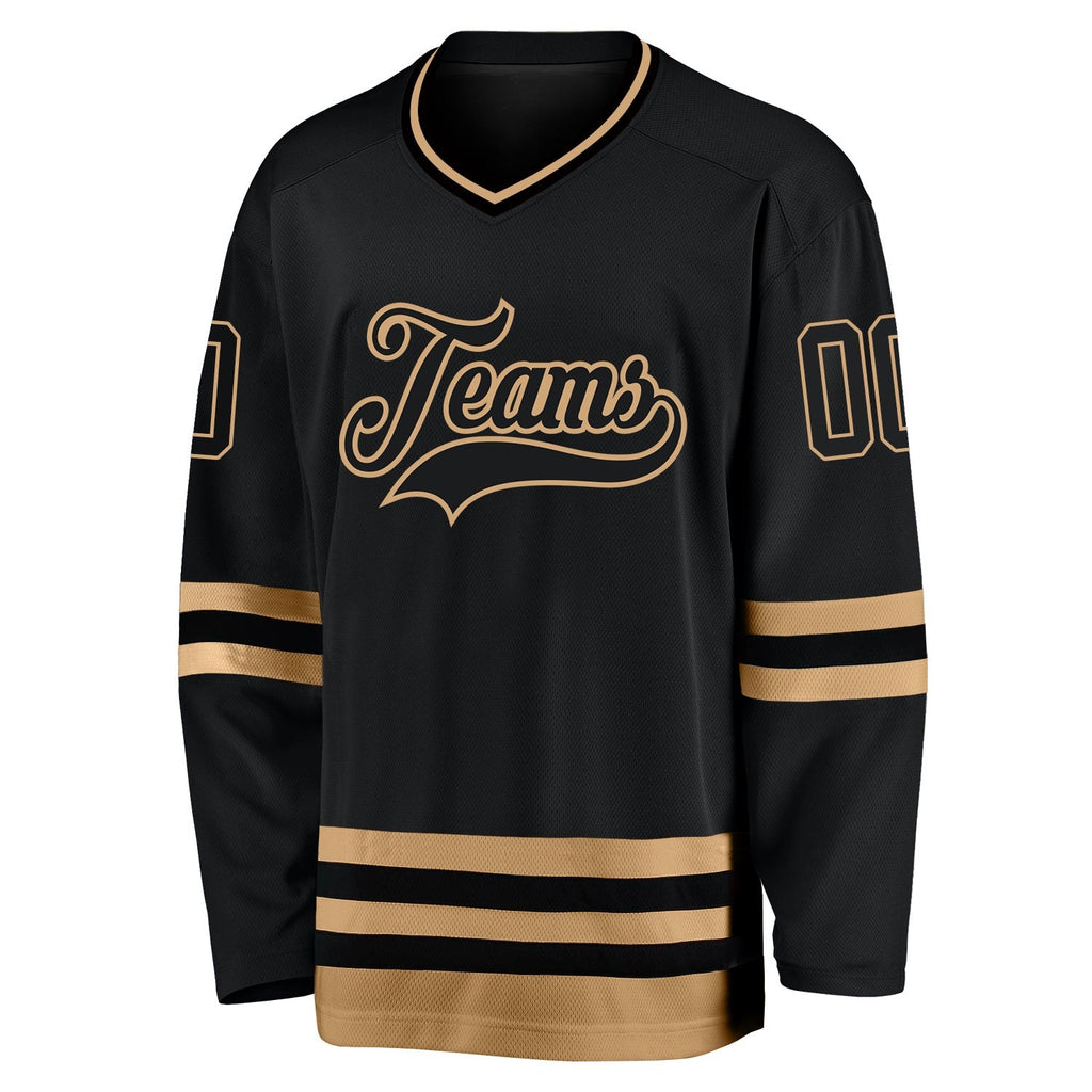 Custom Black Black-Old Gold Hockey Jersey photo 3