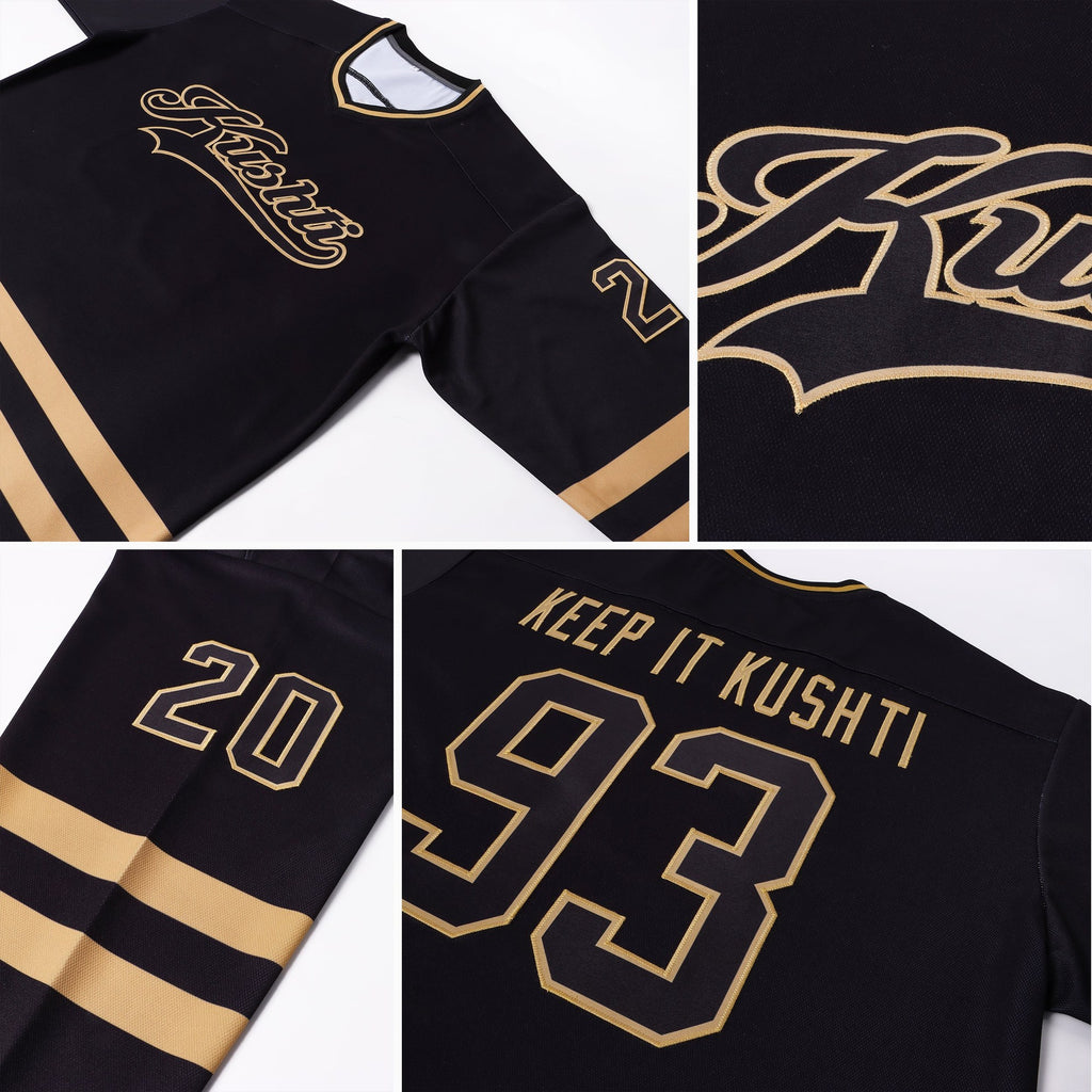 Custom Black Black-Old Gold Hockey Jersey photo 7