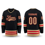 Custom Black Old Gold-Red Hockey Jersey