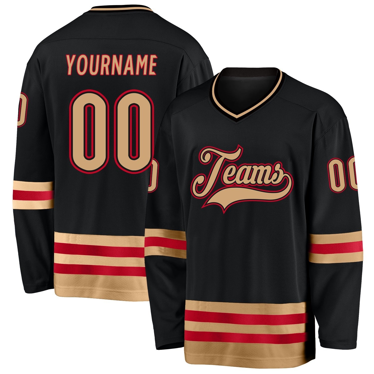 Custom Black Old Gold-Red Hockey Jersey photo 1