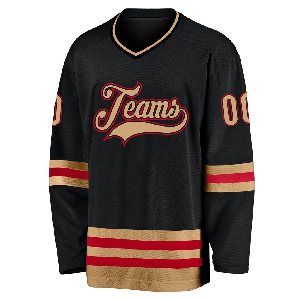 Custom Black Old Gold-Red Hockey Jersey photo 2
