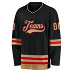 Custom Black Old Gold-Red Hockey Jersey photo 2
