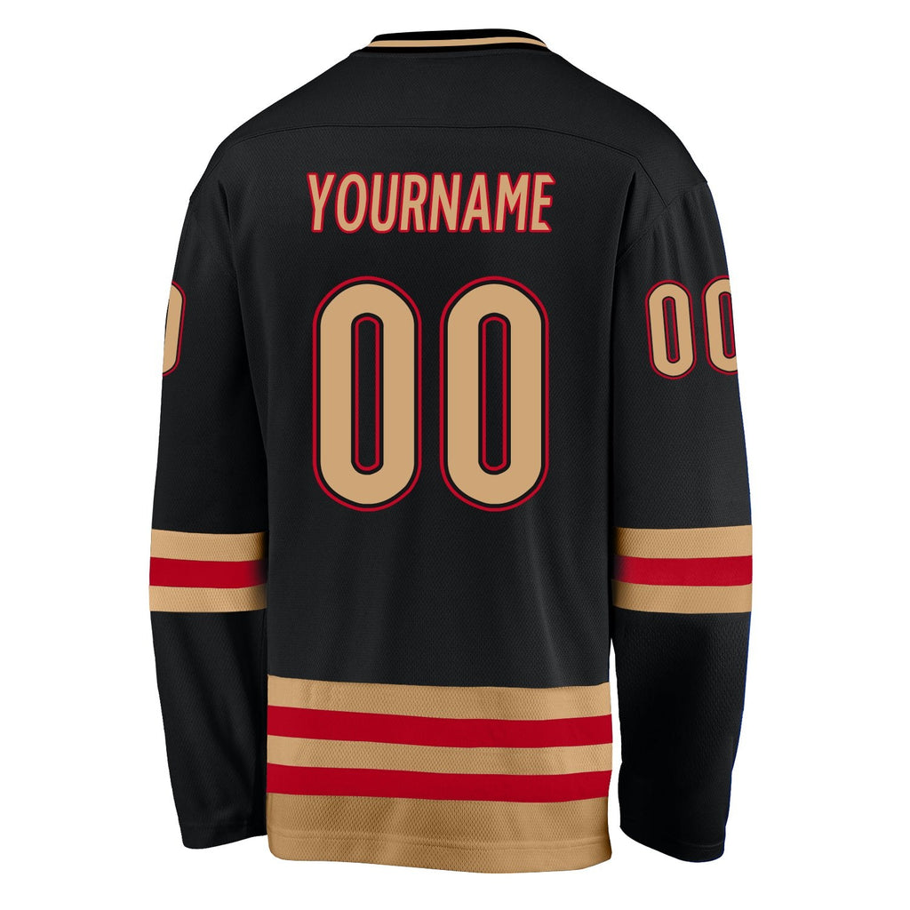 Custom Black Old Gold-Red Hockey Jersey photo 3