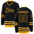 Custom Black Black-Gold Hockey Jersey