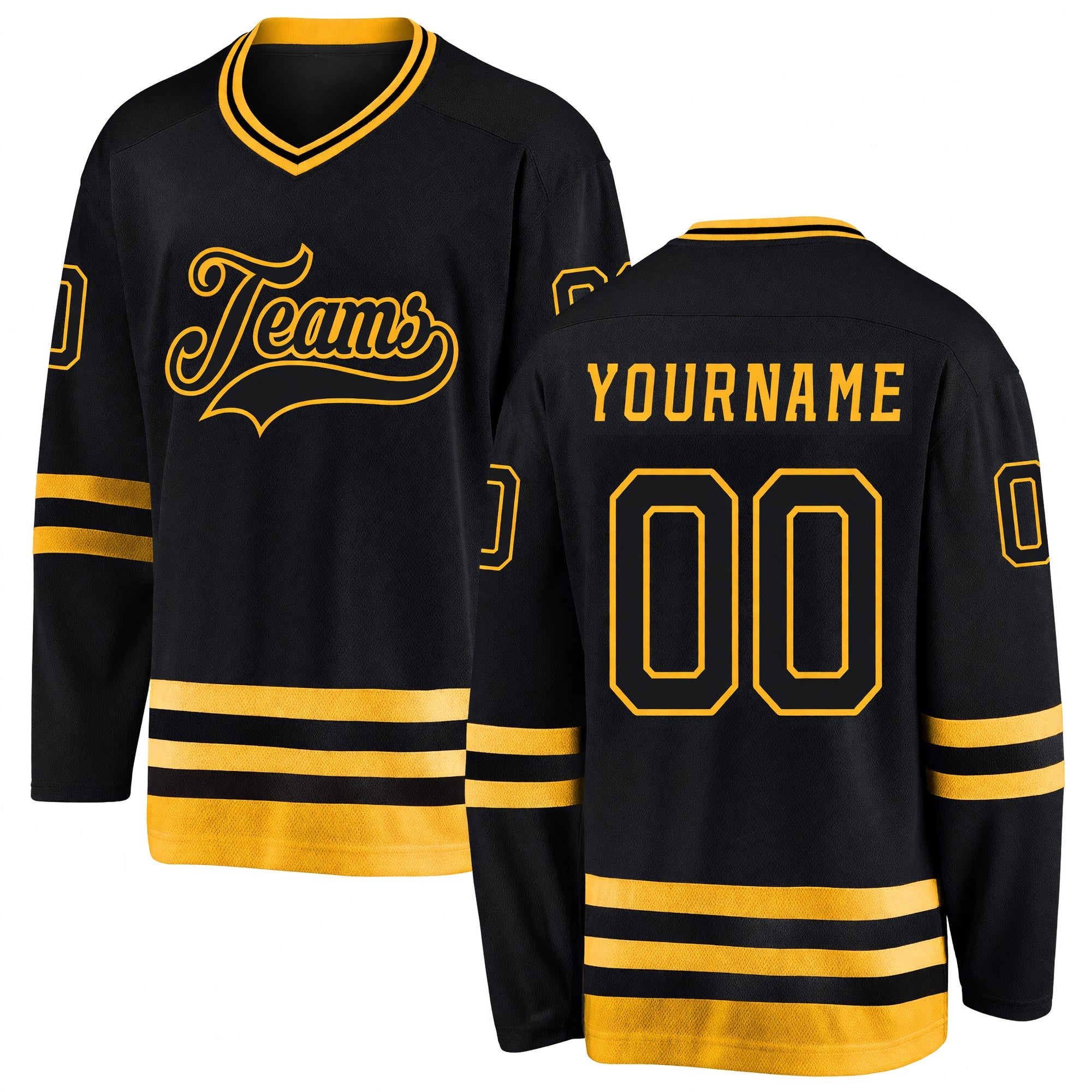 Custom Black Black-Gold Hockey Jersey