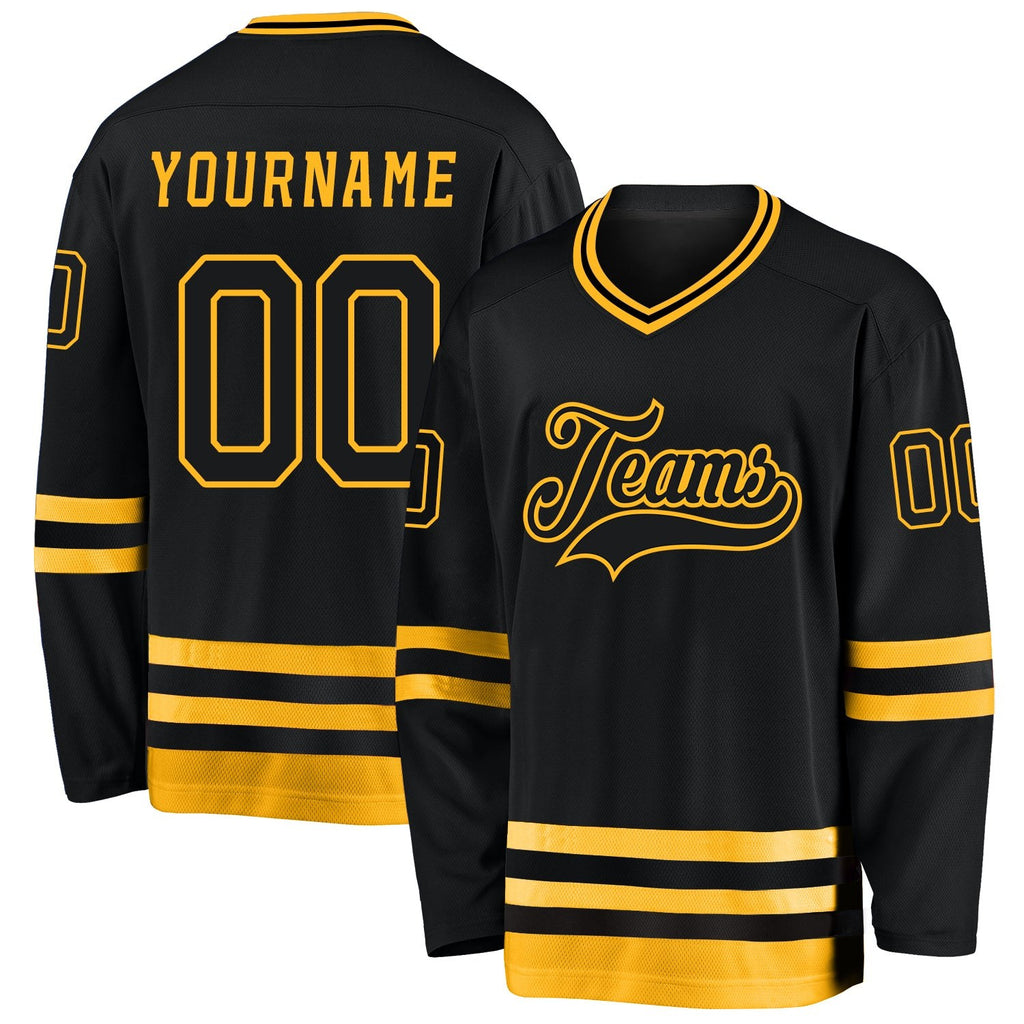Custom Black Black-Gold Hockey Jersey photo 1
