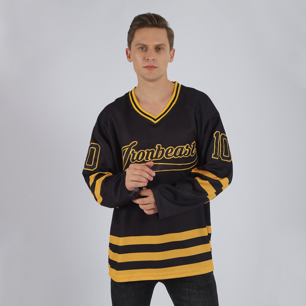Custom Black Black-Gold Hockey Jersey photo 2