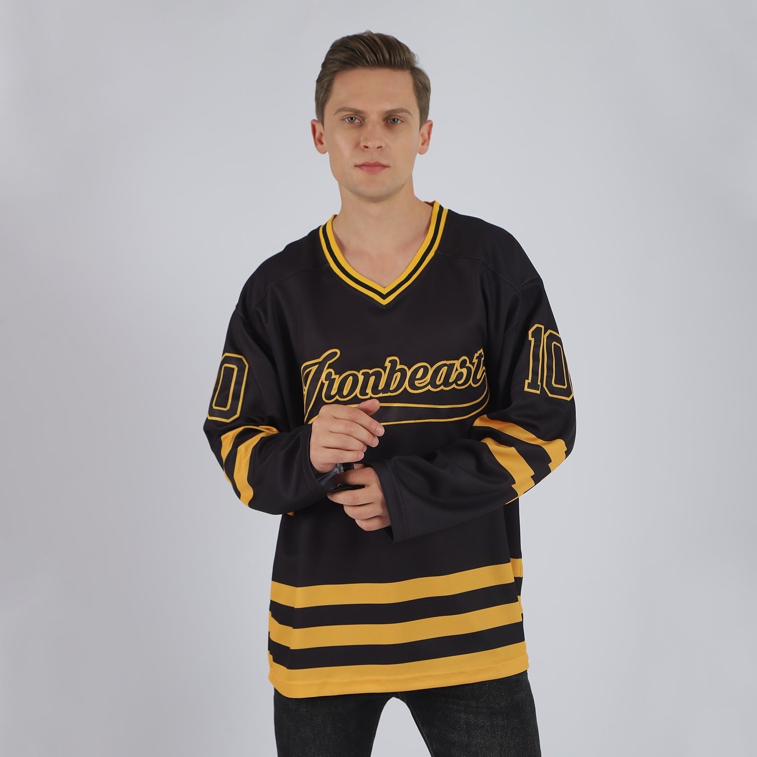 Custom Black Black-Gold Hockey Jersey photo 2