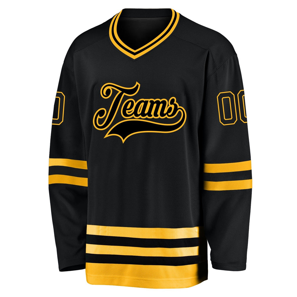 Custom Black Black-Gold Hockey Jersey photo 3