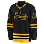 Custom Black Black-Gold Hockey Jersey photo 3