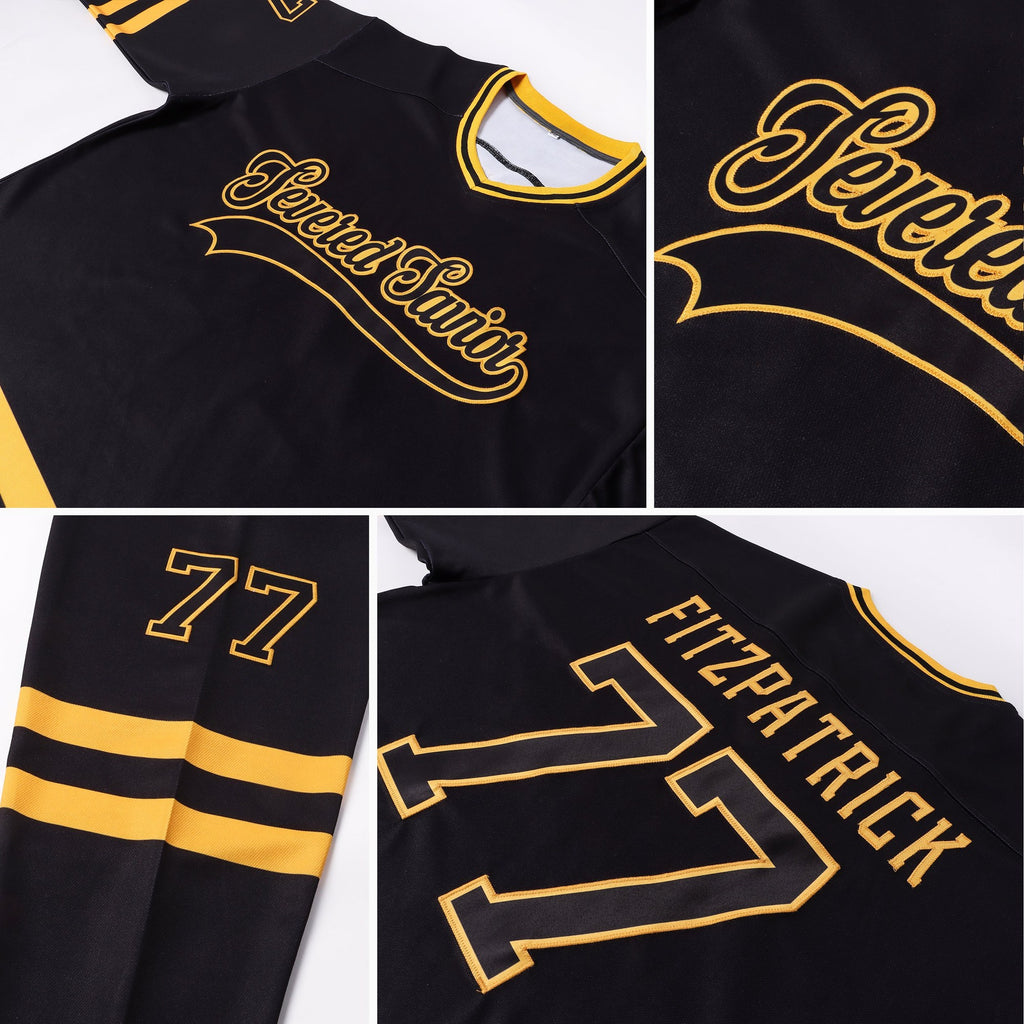 Custom Black Black-Gold Hockey Jersey photo 7