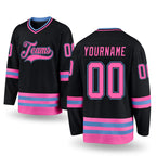 Custom Black Pink-Light Blue Hockey Jersey