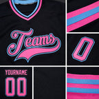 Custom Black Pink-Light Blue Hockey Jersey detail