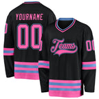 Custom Black Pink-Light Blue Hockey Jersey photo 1