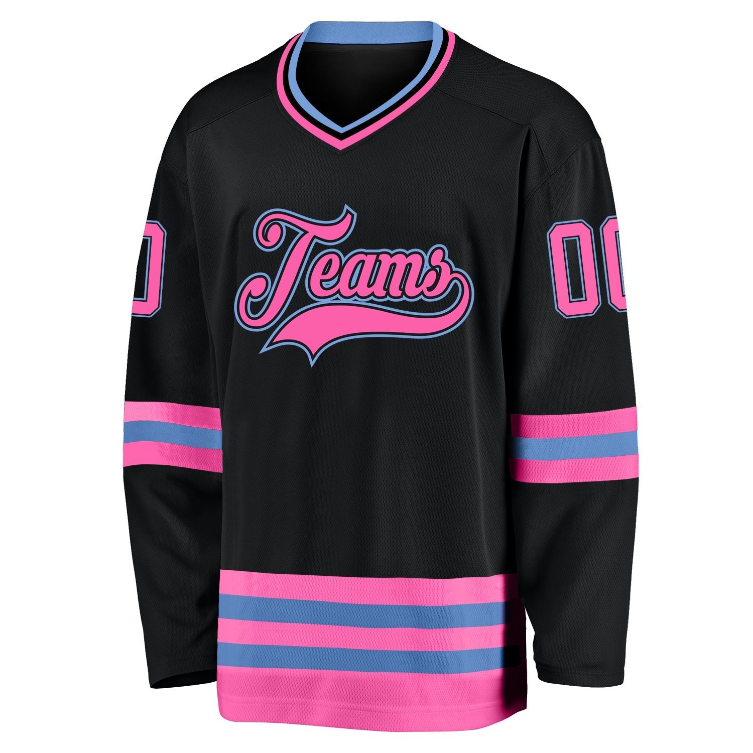 Custom Black Pink-Light Blue Hockey Jersey photo 3