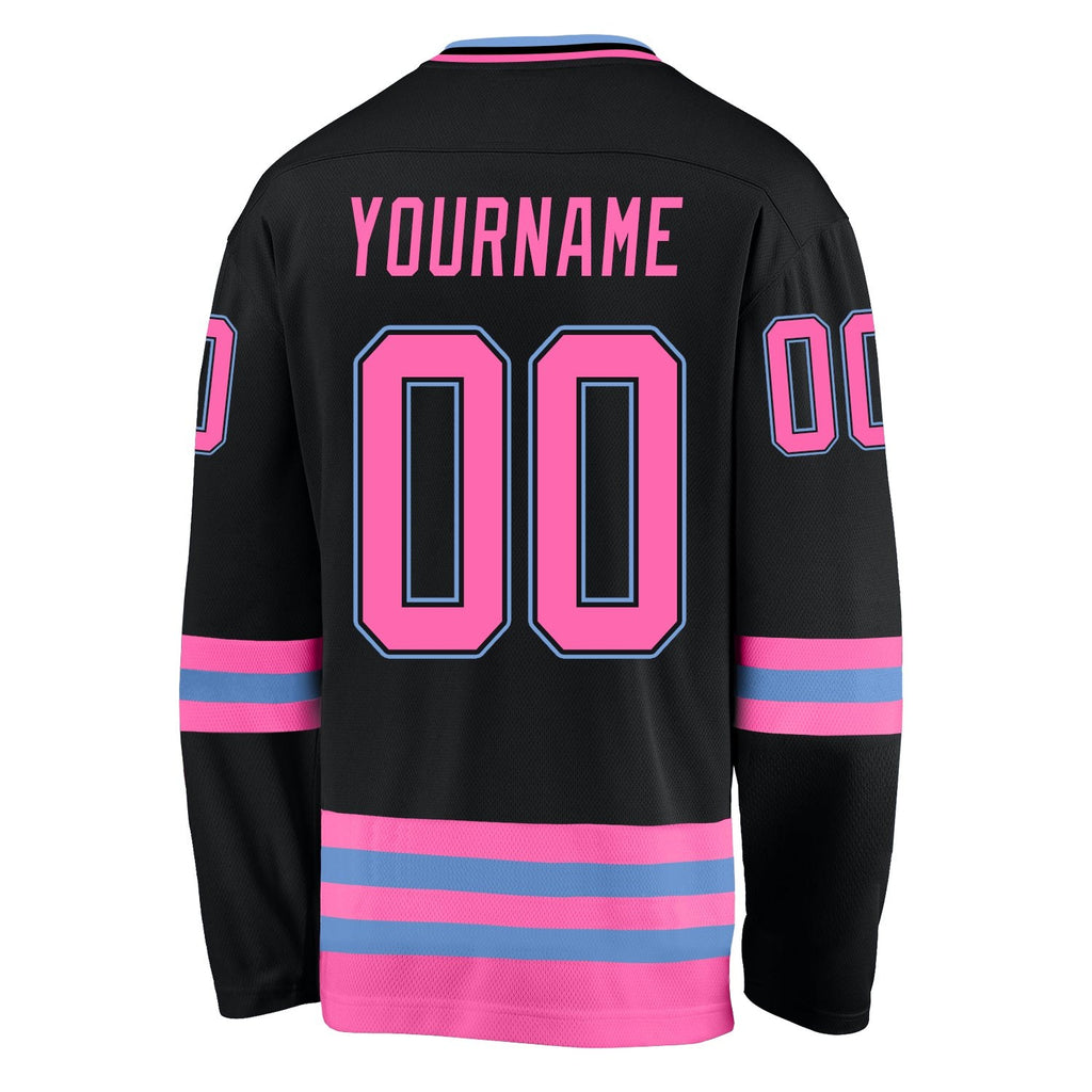 Custom Black Pink-Light Blue Hockey Jersey photo 4