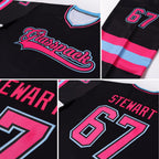Custom Black Pink-Light Blue Hockey Jersey photo 7
