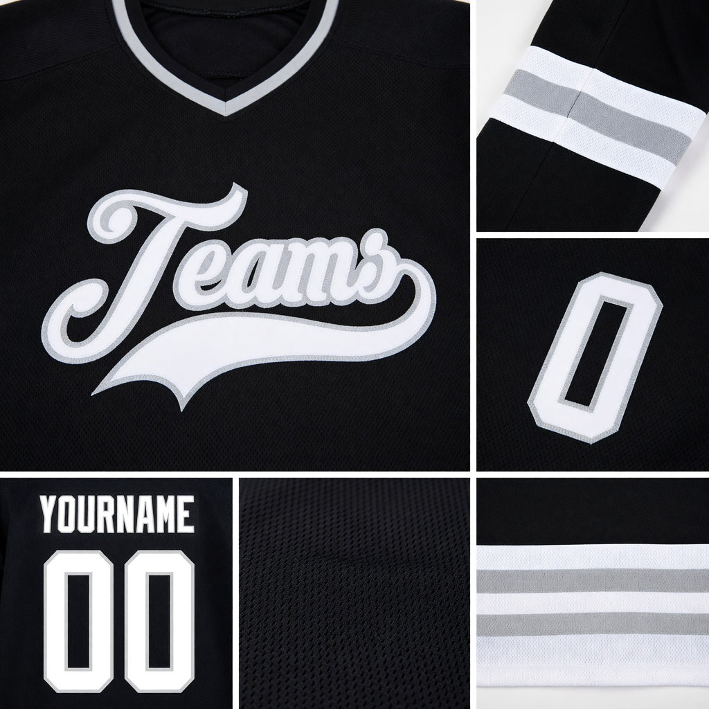 Custom Black White-Gray Hockey Jersey detail
