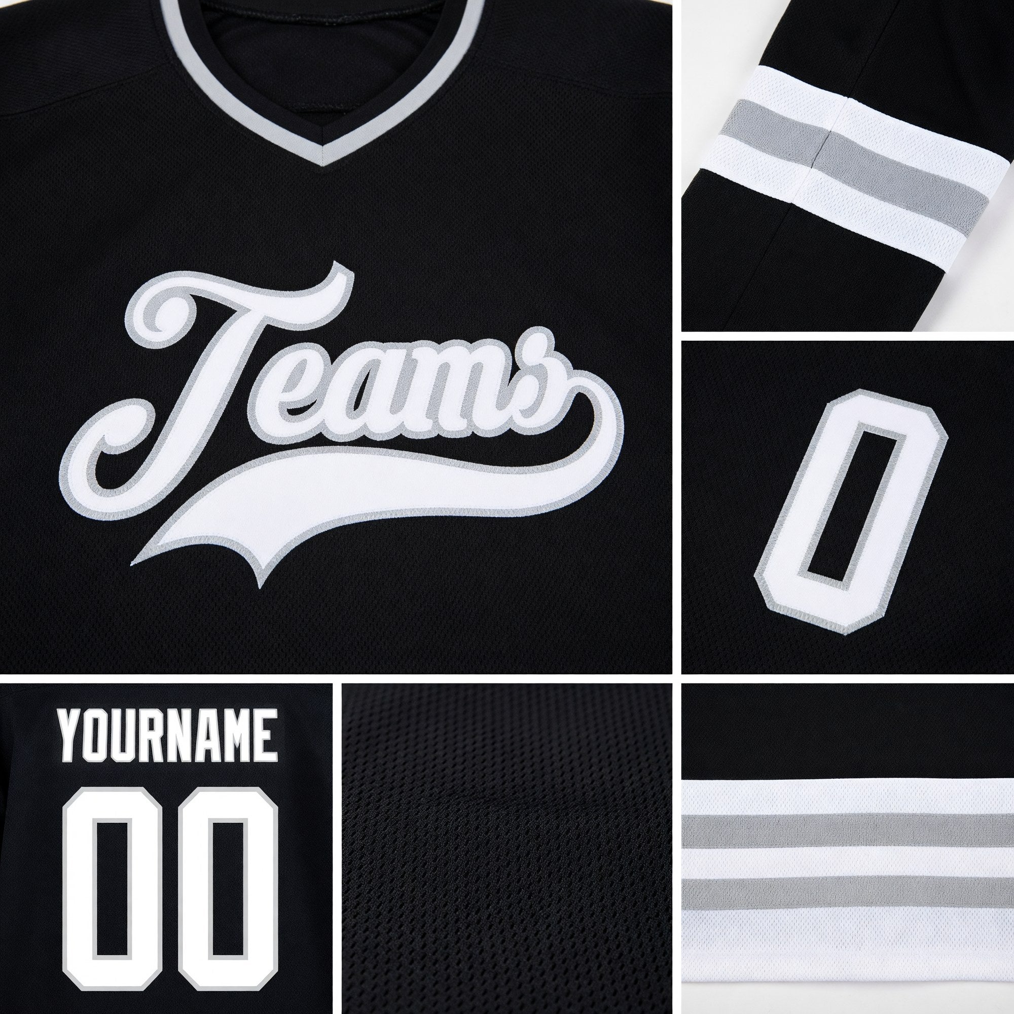 Custom Black White-Gray Hockey Jersey detail
