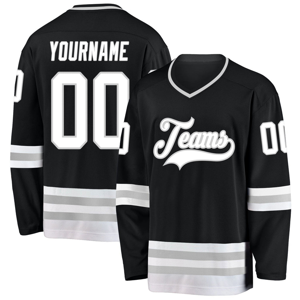 Custom Black White-Gray Hockey Jersey photo 1