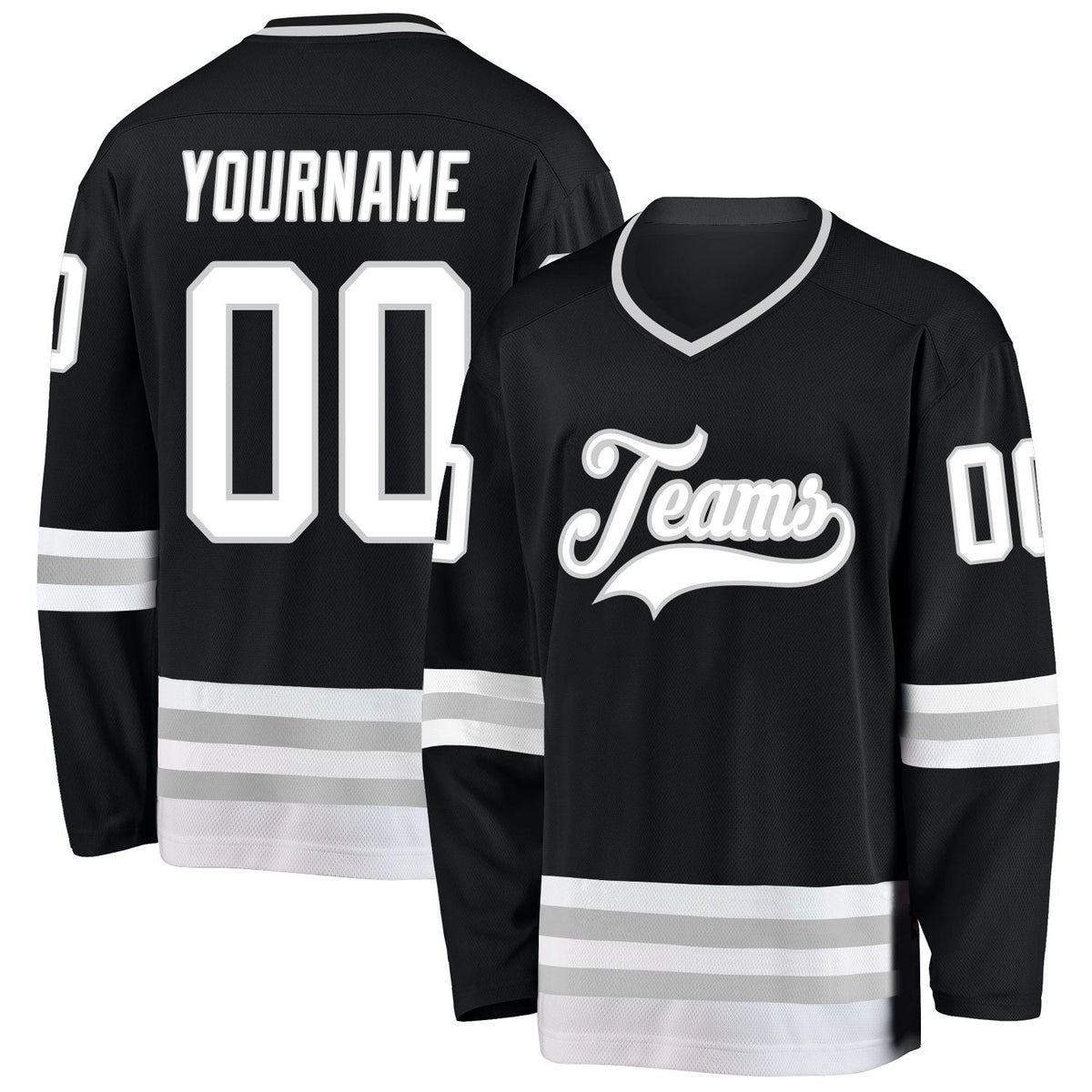 Custom Black White-Gray Hockey Jersey photo 1