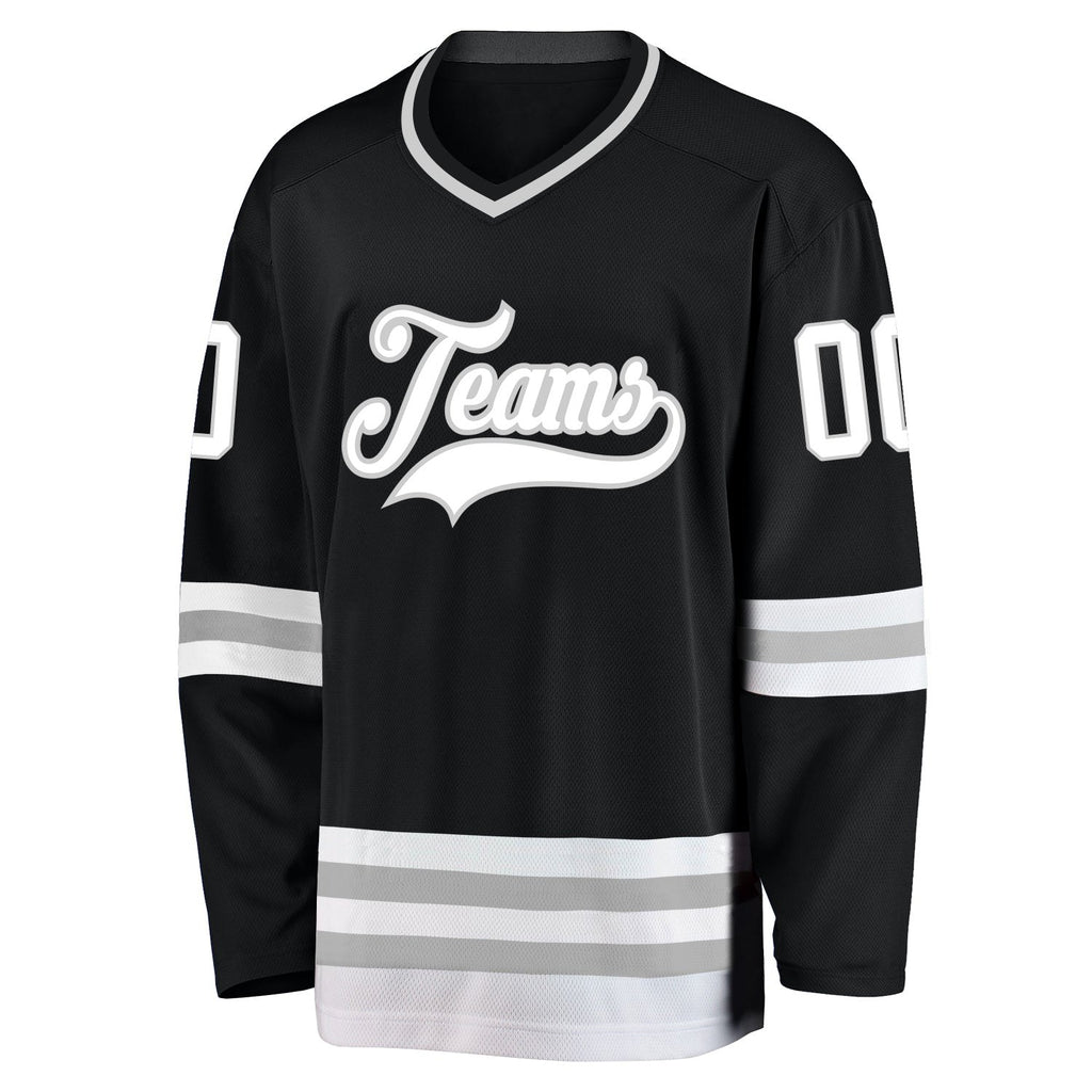 Custom Black White-Gray Hockey Jersey photo 2