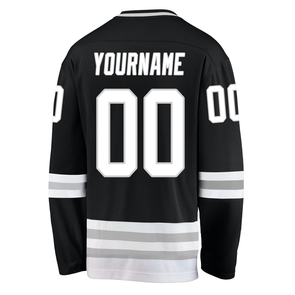 Custom Black White-Gray Hockey Jersey photo 3